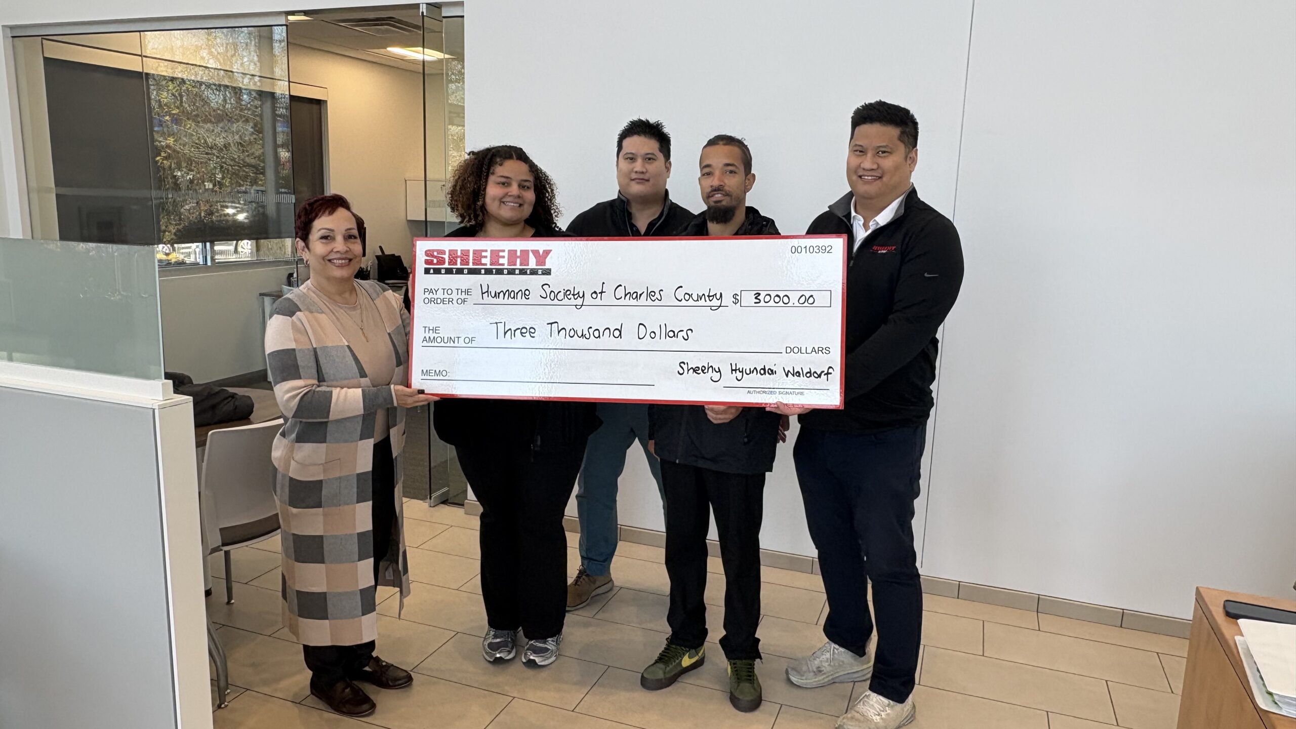 Read more about the article Sheehy Hyundai of Waldorf Gives Back with $3,000 Donation to Humane Society of Charles County